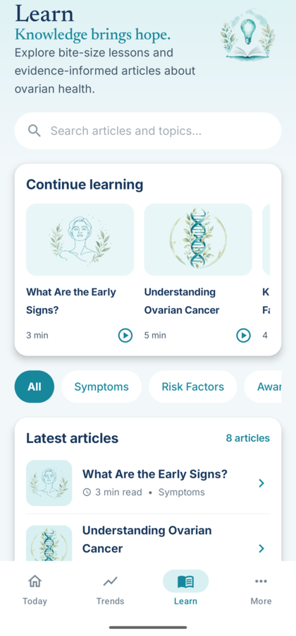 OvaTrack Learn screen